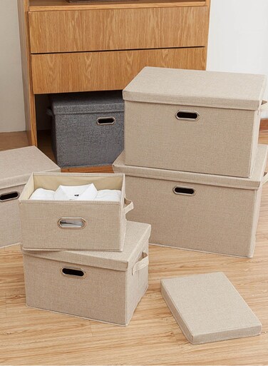 Cotton Linen Folding Storage Boxes With Lids Decorate The Handle Storage Box With Lid Environmental Protection Durable Fabric Storage For Bedroom Living Room&iuml;&frac14;&circ;off-white&iuml;&frac14;&OElig;44*29*30cm&iuml;&frac14;&permil;