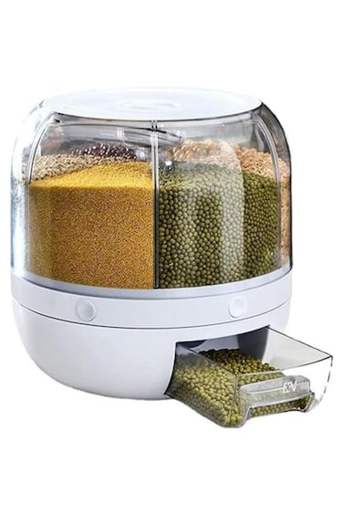 Taylor &amp; Brown 6-Grid Rotating Rice Dispenser, 360&deg; Round Food Storage Container, Transparent