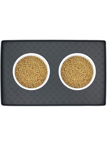HONGMING Pet Food Mats Waterproof Anti-Slip Silicone Pet Bowl Drinking Mat Feeding Mats for Dog and Cat Non-Toxic Pet Supplies (Black)