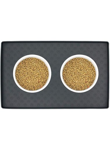 HONGMING Pet Food Mats Waterproof Anti-Slip Silicone Pet Bowl Drinking Mat Feeding Mats for Dog and Cat Non-Toxic Pet Supplies (Black)