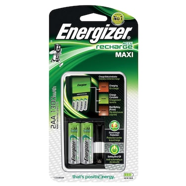 Energizer ACCU Recharge MAXI AA Batteries (1300mAh) - Pack of 2 with Charger