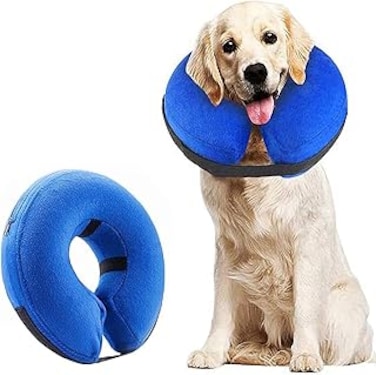 LBOYLOVE Dog Cone After Surgery, Protective Inflatable Collar for Dogs and Cats, Soft Pet Recovery Collar Does Not Block Vision (Large(12"-18"), Blue)
