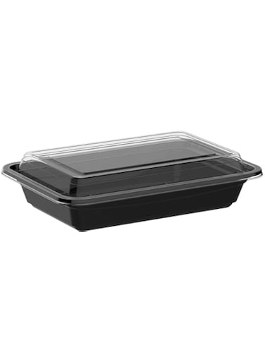 Blueberry 475ml - Rectangular Disposable Food Container - Black Base With Clear Lid (HOT &amp; COLD USE) 16 ounce (25)