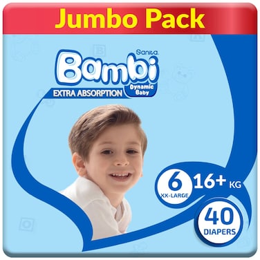Sanita Bambi Diaper XX-Large Size 6 (16kg), 40 Diapers