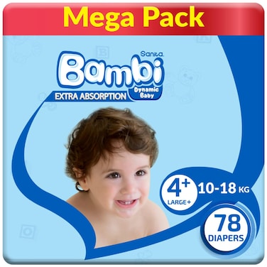 Sanita Bambi Baby Diapers Mega Pack Size 4, Large, 8-16 KG, 80 Count