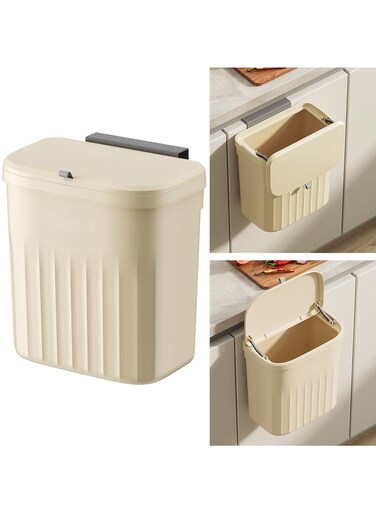 Qiccijoo Kitchen Hanging Trash Can with Lid,3.2 Gallon Waste Bin,Small Plastic Compost Bin for Counter Top or Under Sink Wall-Mounted Garbage Can for Bedroom,Bathroom,Cabinet,Car and Office(Yellow)