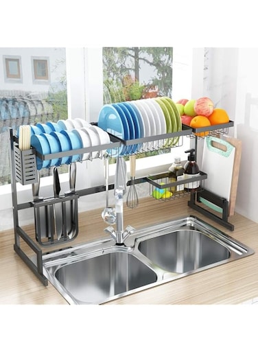 Stainless Steel Dish Drying Rack Over Sink (Black)