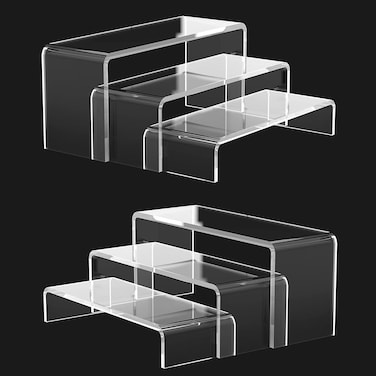 Janaden Acrylic Riser Display Stand - Transparent Display Case for Collectibles, Cupcakes, and Jewelry (Pack of 6)