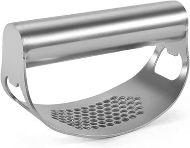 Garlic Press Rocker, 304 Stainless Steel Garlic Mincer Crusher Professional Kitchen Gadgets Two in One Garlic Chopper with Ergonomic Handle, Garlic Crusher Extracts More Garlic Paste