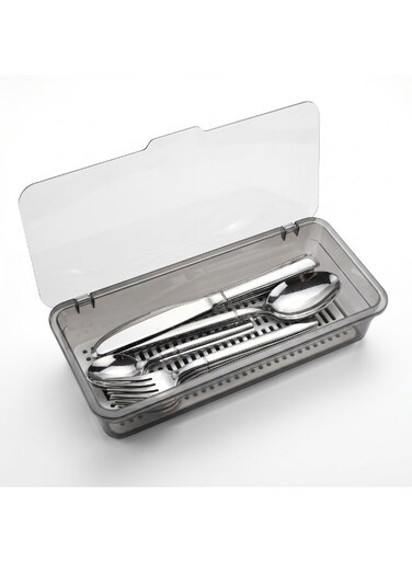 home 24-Piece Stainless Steel Dinnerware Set   Includes Storage Box and Cleaning Cloth   Ideal for Home, Outdoors, and Gifts