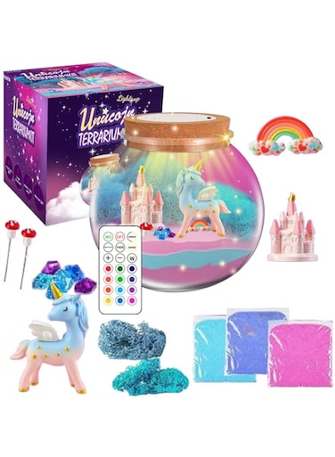 VUCATIN Unicorns Terrarium Gifts for Kids Girls, DIY Light-Up Terrarium Craft Kit, Ages 4-12, Not Foldable