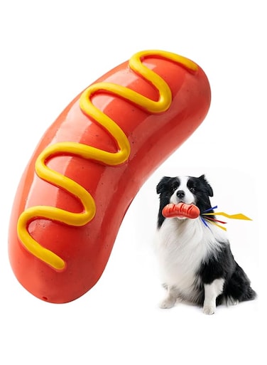 Joyzzz Dog Chew Toys, Indestructible Dog Toy with Safety Rubber Material, Large Dog Toys Can Make A Squeaking Sound, Tough Chew Toys for Dogs with Sausage Shape, for Aggressive-Chewers