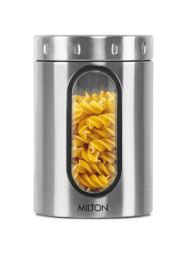 MILTON Steel Crispy 2000 Storage Jar, 2 Litres, Silver   Light Weight   Odour Proof   Dishwasher Safe   Air Tight   Single Walled   Easy to Clean   Kitchen Container
