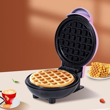 350W Mini 4 Inch Waffle Maker Machine for Individuals, kids party, Paninis, Hash Browns, Other On the Go Breakfast, Lunch,or Snacks, with Easy to Clean, Non-Stick Sides (Pink)