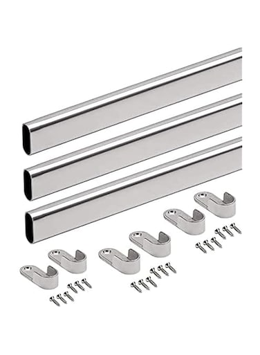 ABBASALI 95 Cm Wardrobe bar   Clothes Rod - Closet and Cupboard Organizer   Chromed Steel with Fittings - Easy Installation   Rail Coat Rack Wall or Clothes Rail - Pack of 3