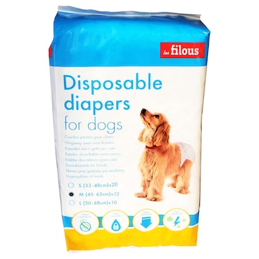 Les Filous Disposable Diapers for Dogs, Medium (45 - 65 cm), 12 Count