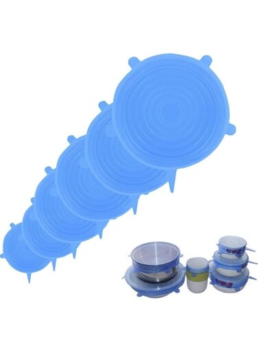 Dubai Gallery 6Pcs Silicone Stretch Lids Reusable Lids Fit Various Sizes Food Saving Covers For Cups Bowls Cans Translucent Blue 21 * 4 * 21Cm