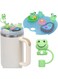 Cup Accessories Set For Stanley 40 Oz，1PCS Acrylic Cartoon 3D Ctereoscopic Frog Cup Cover, 1PCS Reusable Dustproof Straw Cover,Luminous Nameplate Lid Cap (Frog)