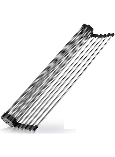 Oban Roll up Dish Drying Rack Over the Sink Kitchen Roll up Sink Drying Rack Portable Dish Rack Dish Drainer Foldable SUS304 Stainless Steel Dish Drying Rack Random Color