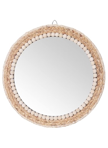 SWTHONY 15 Inch Boho Round Hanging Wall Mirror Decorative Rattan Circle Wall Mounted Mirror for Farmhouse, Living Room, Bedroom, Bathroom
