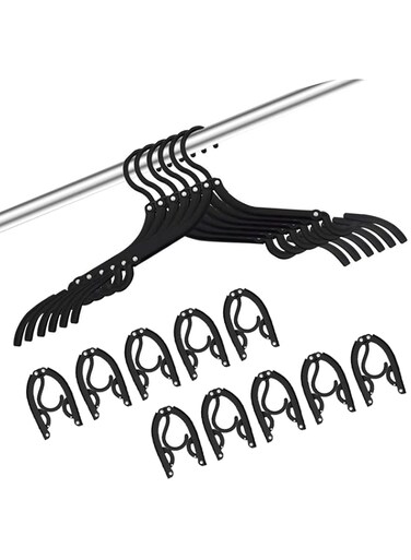 Duomama Black Foldable Travel Hangers - 16 Pcs Portable Organizer for Clothes Drying. Compact &amp; Lightweight Design Ideal for Traveling, Camping, RV, Cruises. Convenient Accessories.