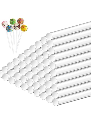 Acrylic Lollipop Sticks 6 Inch Clear Reusable Acrylic Rods for Making Lollipops Cake Pops Candies Chocolates and Cookies (100 Pieces)