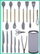 Houseware 19&acirc;&euro;&lsquo;Piece Premium Silicone Kitchen Utensil Spoon Set with Holder &acirc;&euro;&ldquo; Black, Heat&acirc;&euro;&lsquo;Resistant &amp; Non&acirc;&euro;&lsquo;Stick