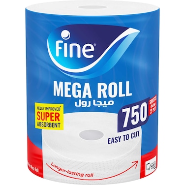 Fine Mega Roll Tissues, 750 sheets x 2 Ply 150m Kitchen Paper Towel