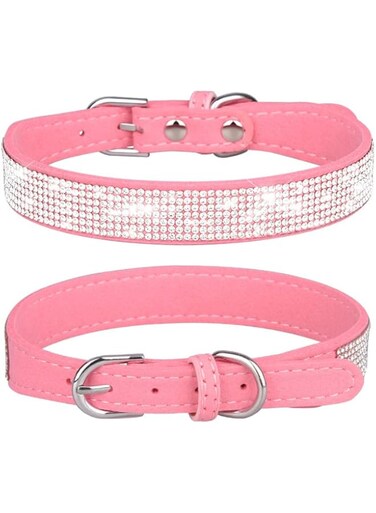Bling Dog Collars for Large Dogs Diamond Fancy Crystal Glitter Pretty Rhinestone Puppy Collars for Small Medium Large Breed Pet Dogs Cats Kitten (Pink, L)