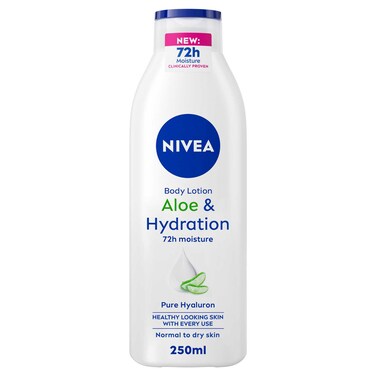 نيفيا لوشن للجسم للبشرة العادية إلى الجافة، غني بالألوفيرا والترطيب مع حمض الهيالورونيك النقي، ترطيب سريع ومنعش يدوم 72 ساعة، 250 ملل