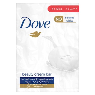 دوف لوح صابون أصلي مرطب بتركيبة مغذية لجميع أنواع البشرة، مع ¼ كريم مرطب 125 غرام، حزمة من 4