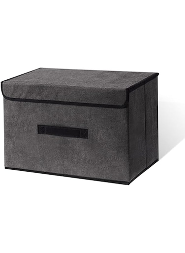 LELE LIFE Foldable Storage Box with Dustproof Lid and Handle, Foldable Storage Bin Collapsible Storage Organizer for Closet, Bedroom, Home, Grey