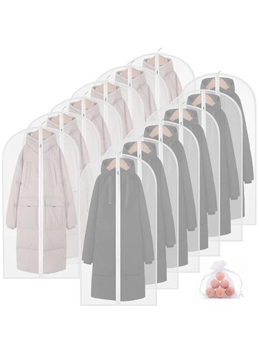 Clear Garment Bags for Storage,48" Suit Bags for Closet Storage,12 pack Garment Bags for Hanging Clothes,Breathable Lightweight Dust Proof Cover with Balls and Study Full Zipper for Coats,Jackets