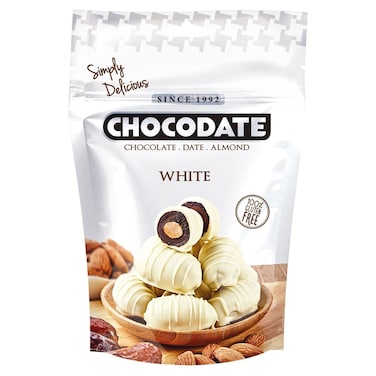 Chocodate Exclusive White Chocolate Coated Dates with Almond, 100g
