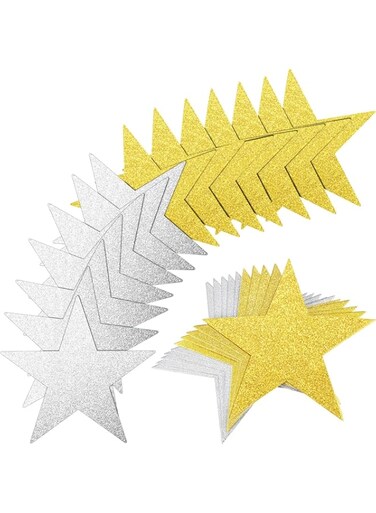 30 Pieces Glitter Star Cutouts Paper Star Confetti Cutouts for Bulletin Board Classroom Wall Party Decoration Supply