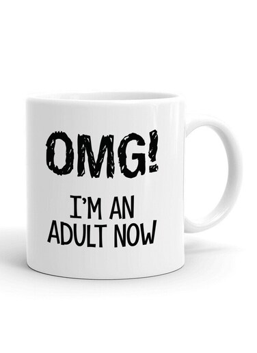 Your Wall OMG! I'm an Adult Now Quote Printed Ceramic Coffee Mug 325ml, Perfect Gifting by Spoil Your Wall