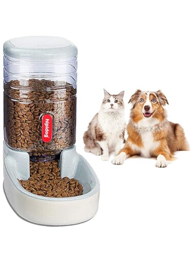 NeoStyle Automatic Dog Cat Feeder and Water Dispenser, 3.8L Large Capacity Dog Water Dispenser Dog Food Dispenser Set for Small, Medium and Large Pets (gray, food feeder)