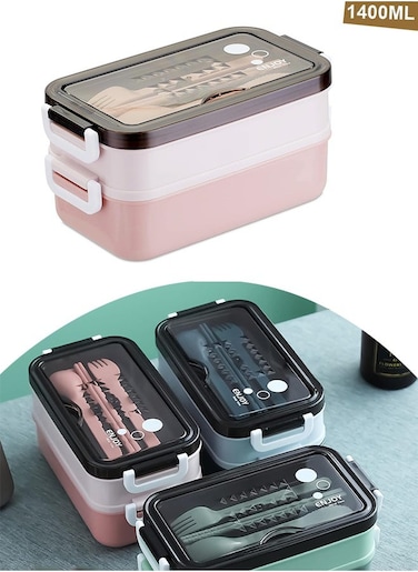 Large-capacity Double-layer Insulated Lunch Box with Cutlery for Teenagers and Workers at School Classroom Canteen Back to School Portable Lunch Box Home Kitchen Supplie