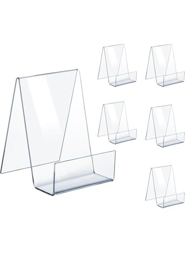 XBLDS 6 Pack Acrylic Book Stand, Clear Easel Stand for Display, Book Display Holder, Display Stand for Album, CD, Magazine, Postcard, Picture, Plate, Artworks, Phone, Tablet (6 Packs)
