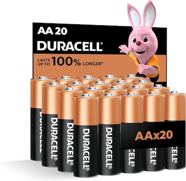 Duracell, AA 1.5V Alkaline Batteries, Pack of 20 - Last up to 100% longer