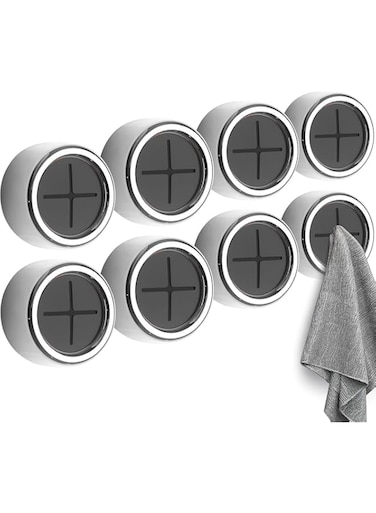ALMEKAQUZ Towel Holder, 8 Pack Self Adhesive Wall Dish Towel Hook, Round Wall Mount Towel Holder for Bathroom, Kitchen and Home, Wall, Cabinet, Garage, No Drilling Required