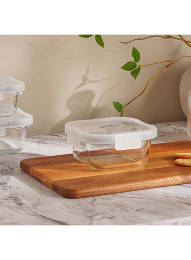 Home Superior Leakproof Glass Square Food Container 520ml -Clear &amp; Grey