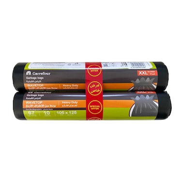 Carrefour 67 Gallon Heavy Duty Garbage Bags Black XXL 10 Garbage Bags Pack of 2