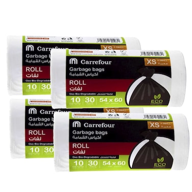 Carrefour 10 Gallon Garbage Bags Roll Extra Small White 30 Garbage Bags Pack of 4