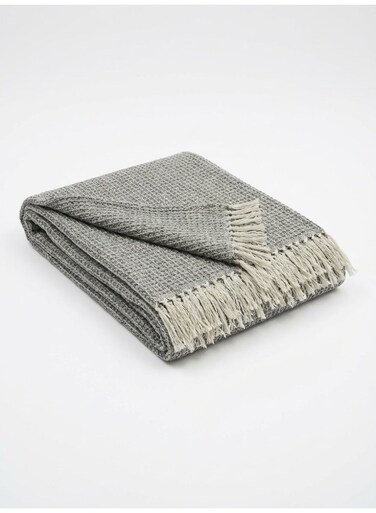 130 x 160 cm Cotton Charcoal Grey Honeycomb Throw Blanket for Sofa, Cozy 400GSM Waffle Weave Decorative Bed Runner Boho Fringe Couch Cover and Travel Mat