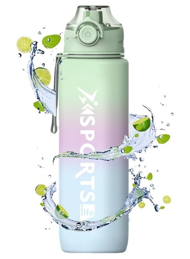Sports Water Bottle, 1000ml Wide Mouth Drinks Bottle with Time Markings, Canteen for Bike, Fitness, University, Outdoor, School, Gym (Green)