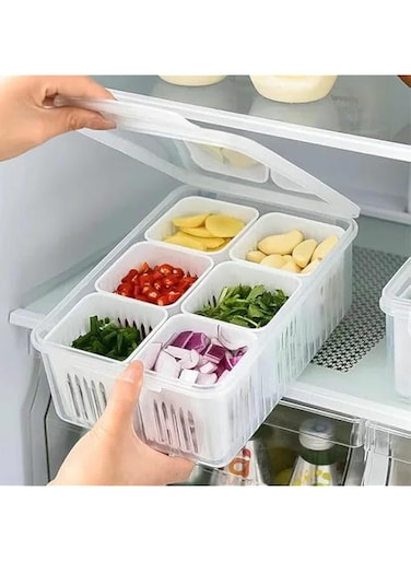 KITCH&amp;KEY,Food Storage Box With Lid and 6 Compartments, Fridge storage &amp;container, Food Storage Containers, Fridge Organizer, BPA free plastic storage box, Air tight meal prep Storage container