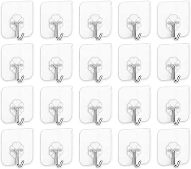 Adhesive Hooks Heavy Duty Wall Hooks 20Pack 8Kg Max, Self Adhesive Hook