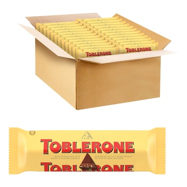 Toblerone Swiss Milk Chocolate Bar with Honey and Almond Nougat, 50g Pack of 24