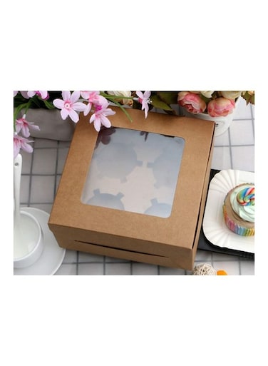12-Piece 4-Cavities Kraft Paper Cupcake Box With Inserts Brown/Clear 16cm